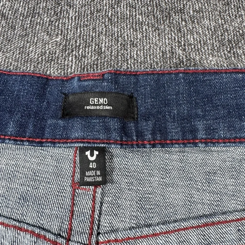 New‎ NWT True Religion Jeans Red Stitch 40x34 Geno Mens Flap Relaxed Slim Fit